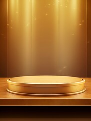 Gold luxury product display or elegance podium pedestal on abstract golden cloth background with presentation backdrops stage showcase, empty podium, copy space - generative ai