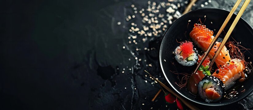 close up of Snacks Liangpi cold noodle with chopsticks. with copy space image. Place for adding text or design