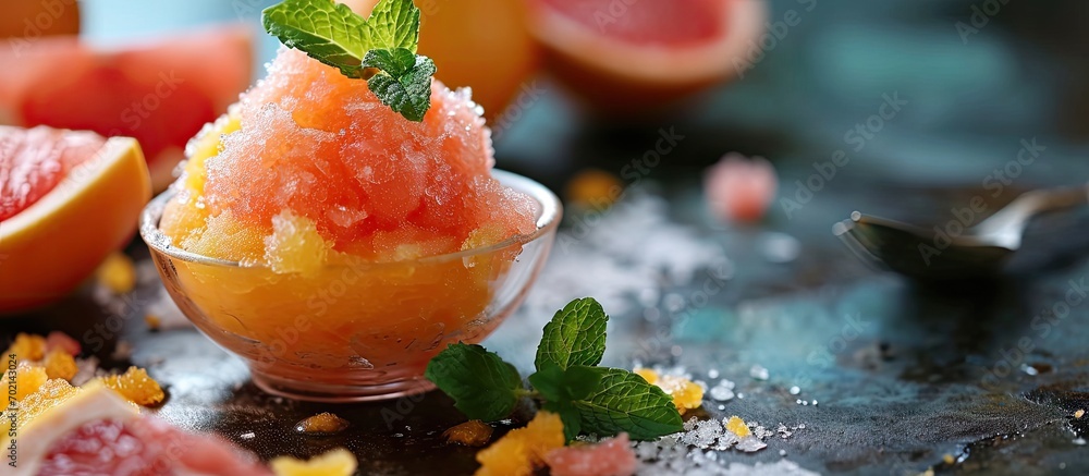 Aufkleber Grapefruit Granita Frozen Dessert selective focus horizontal. with copy space image. Place for adding text or design