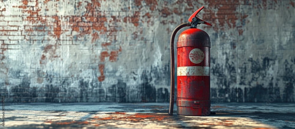 Poster Fire extinguisher on the wall Fire extinguishing system inside the building. with copy space image. Place for adding text or design