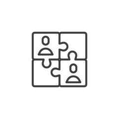 Teamwork people puzzle line icon