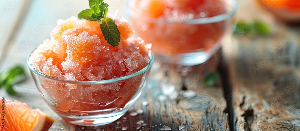Leinwandbilder grapefruit granita frozen dessert selective focus horizontal. with copy space image. place for addin