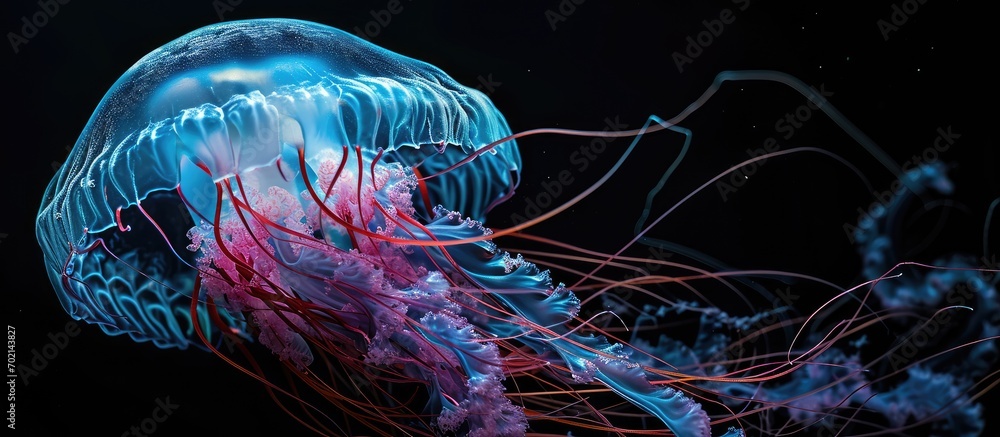 Poster atlantic portuguese man o war physalia physalis. with copy space image. place for adding text or des