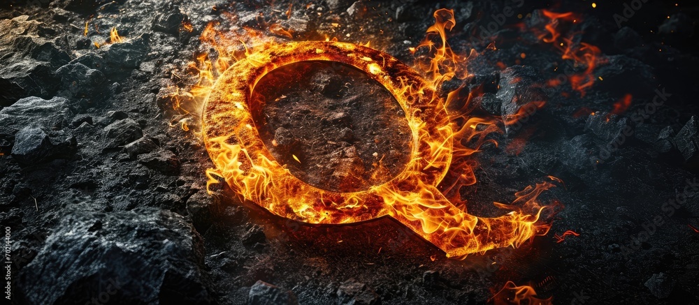 Aufkleber a photo of a burning capital letter q on a black background is made of hot coals. with copy space im