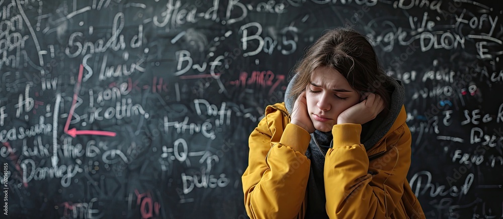 Aufkleber A high school student solving a problem while worrying. with copy space image. Place for adding text or design