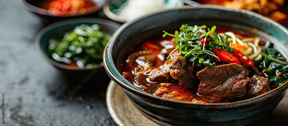 Poster Fresh are beef soup in Tainan of Taiwan famous cuisine. with copy space image. Place for adding text or design