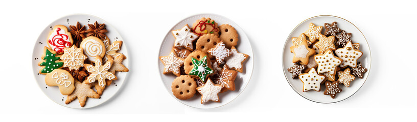 Obraz na płótnie Canvas Set Christmas Cookies top view angle on isolate transparency background, PNG