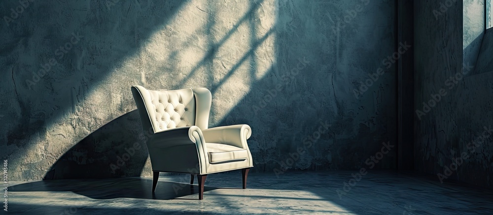 Poster armchair at big trendy room shadow and light in room. with copy space image. place for adding text o