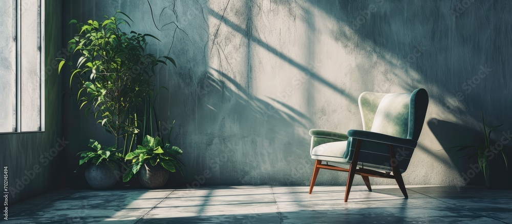 Poster armchair at big trendy room shadow and light in room. with copy space image. place for adding text o