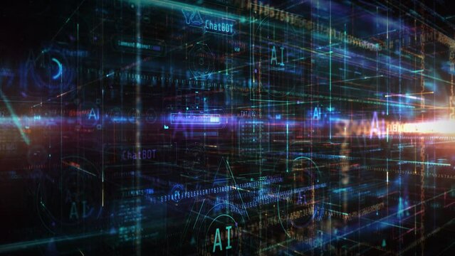 Background with deep 3D digital space of AI.