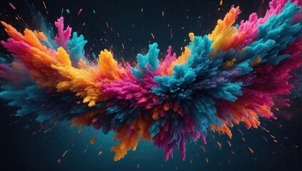 Vivid abstract formation with a central explosion of blue, pink, and yellow particles