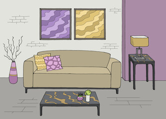 Living room graphic color interior sketch illustration vector 