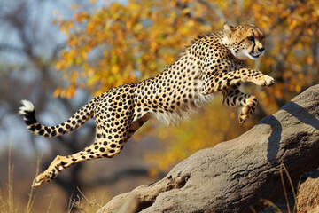 A cheetah leaping into action, showcasing its incredible agility