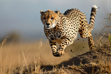 A cheetah leaping into action, showcasing its incredible agility