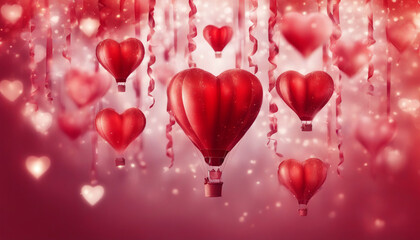 Red heart on a hot air balloon. Background. Design for Valentine's Day. Generative AI