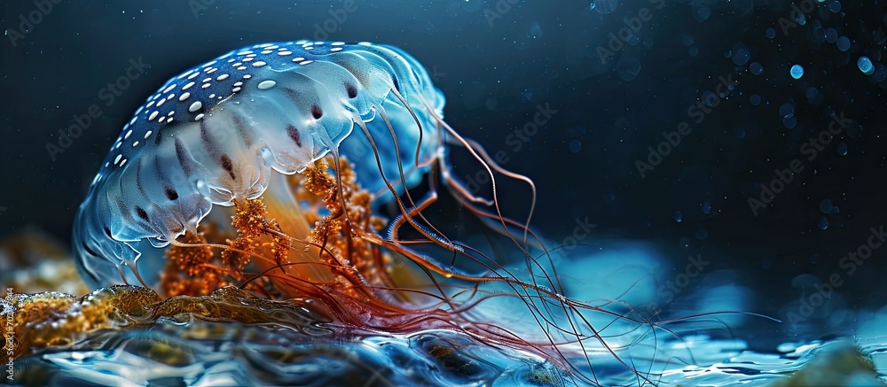 Poster atlantic portuguese man o war physalia physalis. with copy space image. place for adding text or des