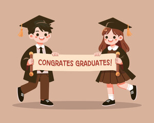Graduate couple holding a banner