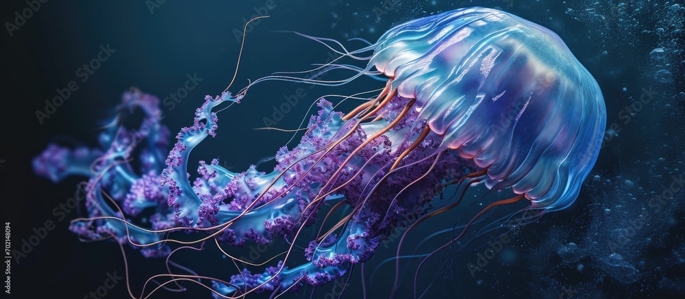 Poster atlantic portuguese man o war physalia physalis. with copy space image. place for adding text or des