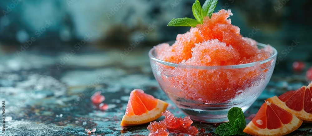 Aufkleber Grapefruit Granita Frozen Dessert selective focus horizontal. with copy space image. Place for adding text or design