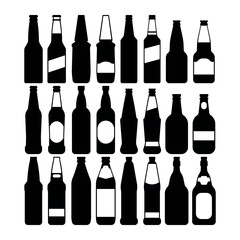 Fototapeta na wymiar Beer bottles silhouette stencil templates set