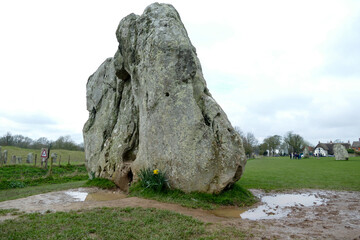 Giant stone of Avebury, neolithic monument around history Avebury village, England, United Kingdom