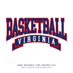 Basketball Virginia typography design vector. Editable college t-shirt design printable text effect vector	