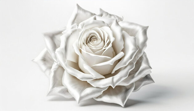 Portret pięknej, białej Róży na białym tle. Minimalistyczna tapeta, kartka, dekoracja. Generative AI