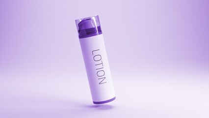 Sleek cosmetic lotion dispenser in 3D illustration, featuring a modern, translucent cap and smooth design on a cool backdrop.