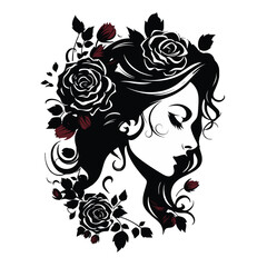 Stilisierte Silhouette einer Frau mit Rosen und Blättern vektor