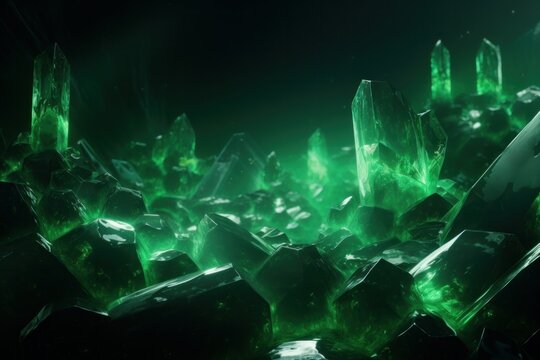 Abstract glowing spacial emerald background
