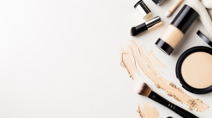 Cosmetic Foundation and Brushes on White Background