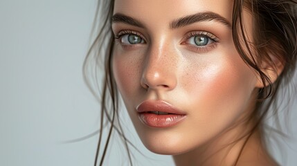Fototapeta premium Beautiful woman female skin care healthy hair and skin close up face beauty portrait
