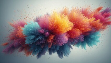A stunning abstract explosion of vibrant particles in a gradient of blues, purples, and oranges,...