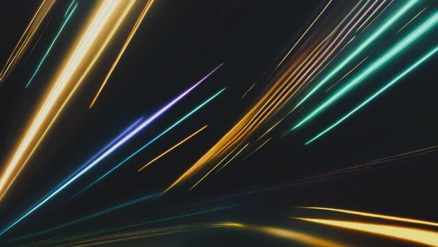 4k video animation of Abstract speed glowing light background banner illustration - Speedy motion blur creating a flashy pattern of gold straight lines, laser beams for web banner and wallpaper design