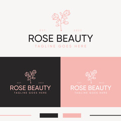 Rose petals Natural logo design template for branding, beautician packaging 