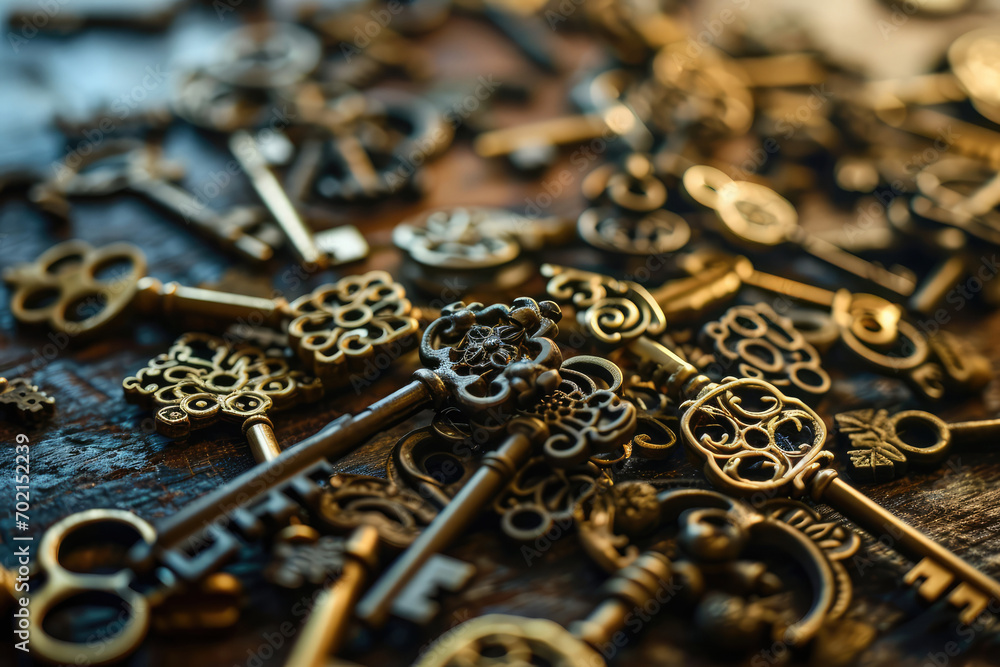 Poster steampunk style background made of keys