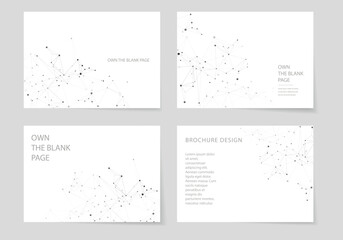 Technology vector templates for brochure cover in A4 size. Abstract geometric background with connected shapes lines and dots. Business, science, medicine design