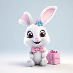 Cute Easter bunny on a light background, 3D, Easter background