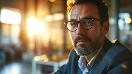 business leader looking at camera in working environment