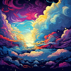 Psychedelic art of clouds with vivid color