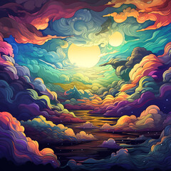 Psychedelic art of clouds with vivid color