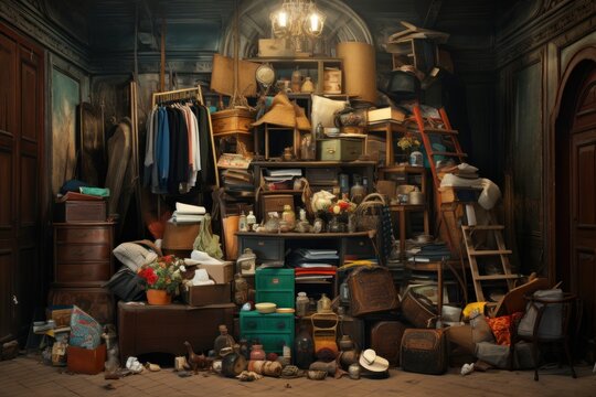 disorganized room, tidying up background