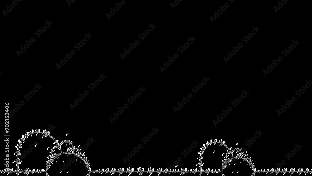 Poster circular hoop and loop bottom frame motif in shades of grey curve on a black background