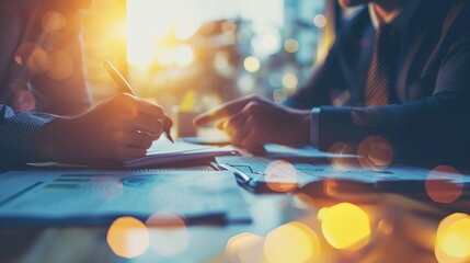 business partners discussing documents and ideas at meeting