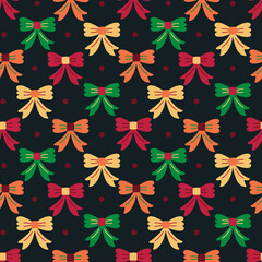 Christmas Ribbons on Midnight Navy Blue Seamless Pattern Design