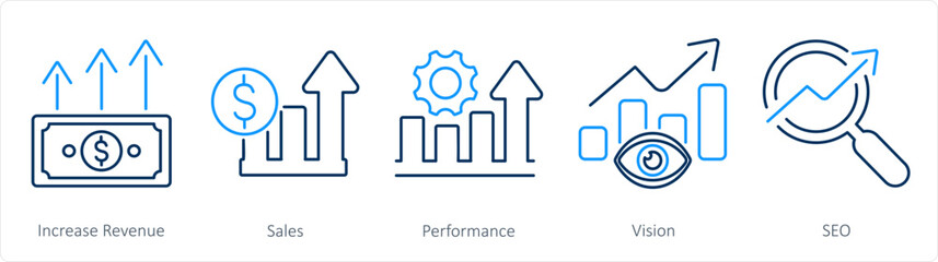 A set of 5 Increase Sale icons as increase sale, sales, performance
