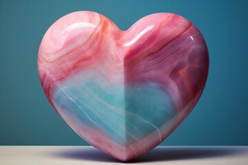 Marble heart shape , light blue and pink marble object in the shape of a heart