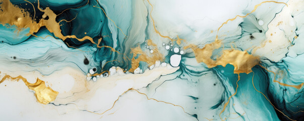 Abstract marble background. Turquoise agate texture with thin gold veins.