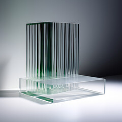 3d render glass product podium. glass morphism, abstract modernism 