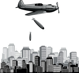 Obraz na płótnie Canvas monochromatic illustration of bomber plane on city